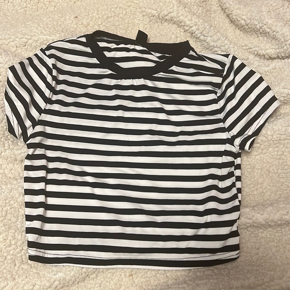 Shein black and white striped crop top